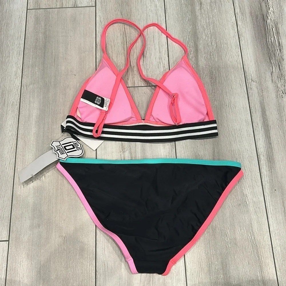 Route 101 Sport pink black bikini swim set size small
